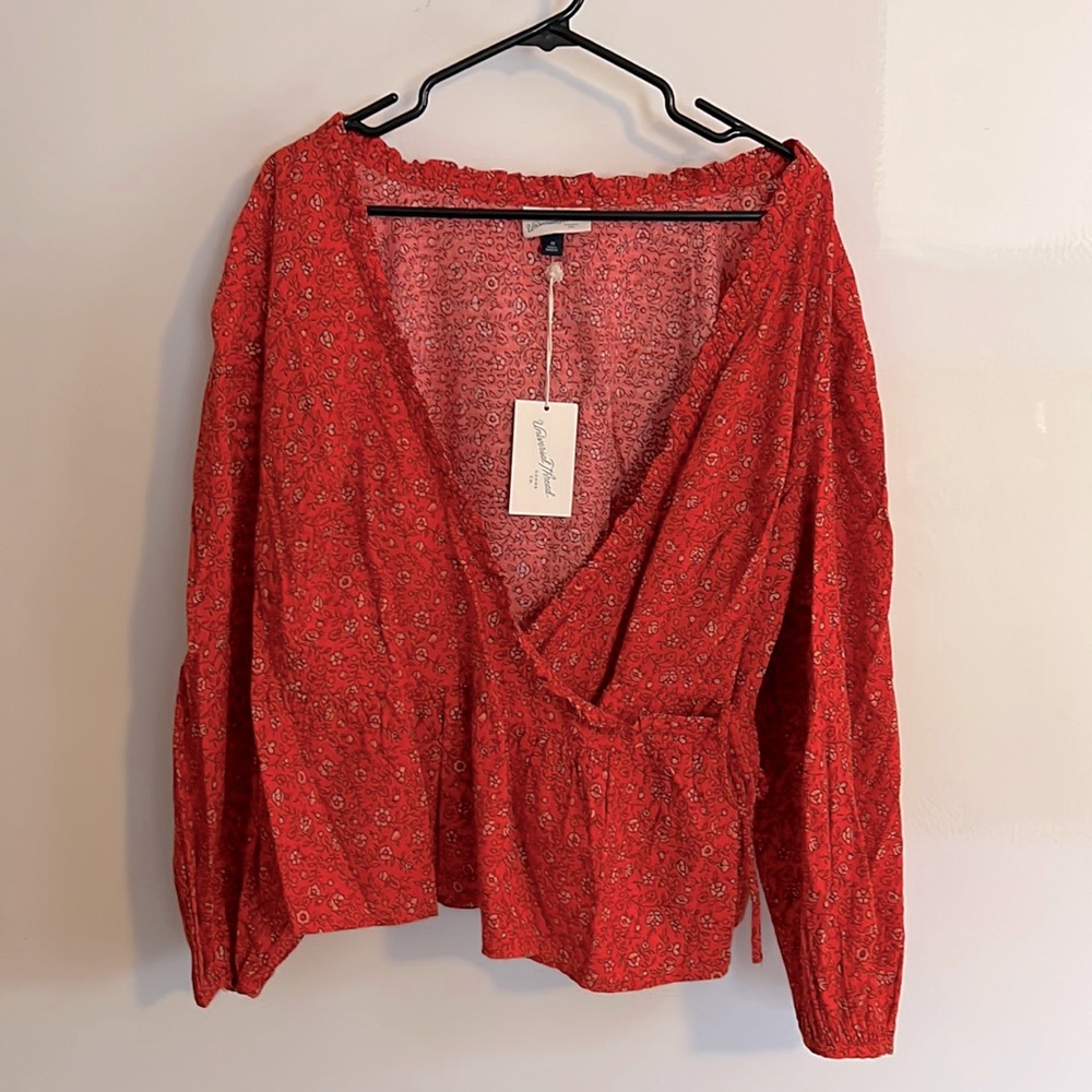 Universal Thread Red Floral Wrap Top